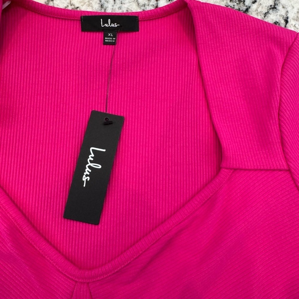 Lulus Hot Pink Ribbed Top XL NWT | Bustier Style Long Sleeve - Picture 5 of 9